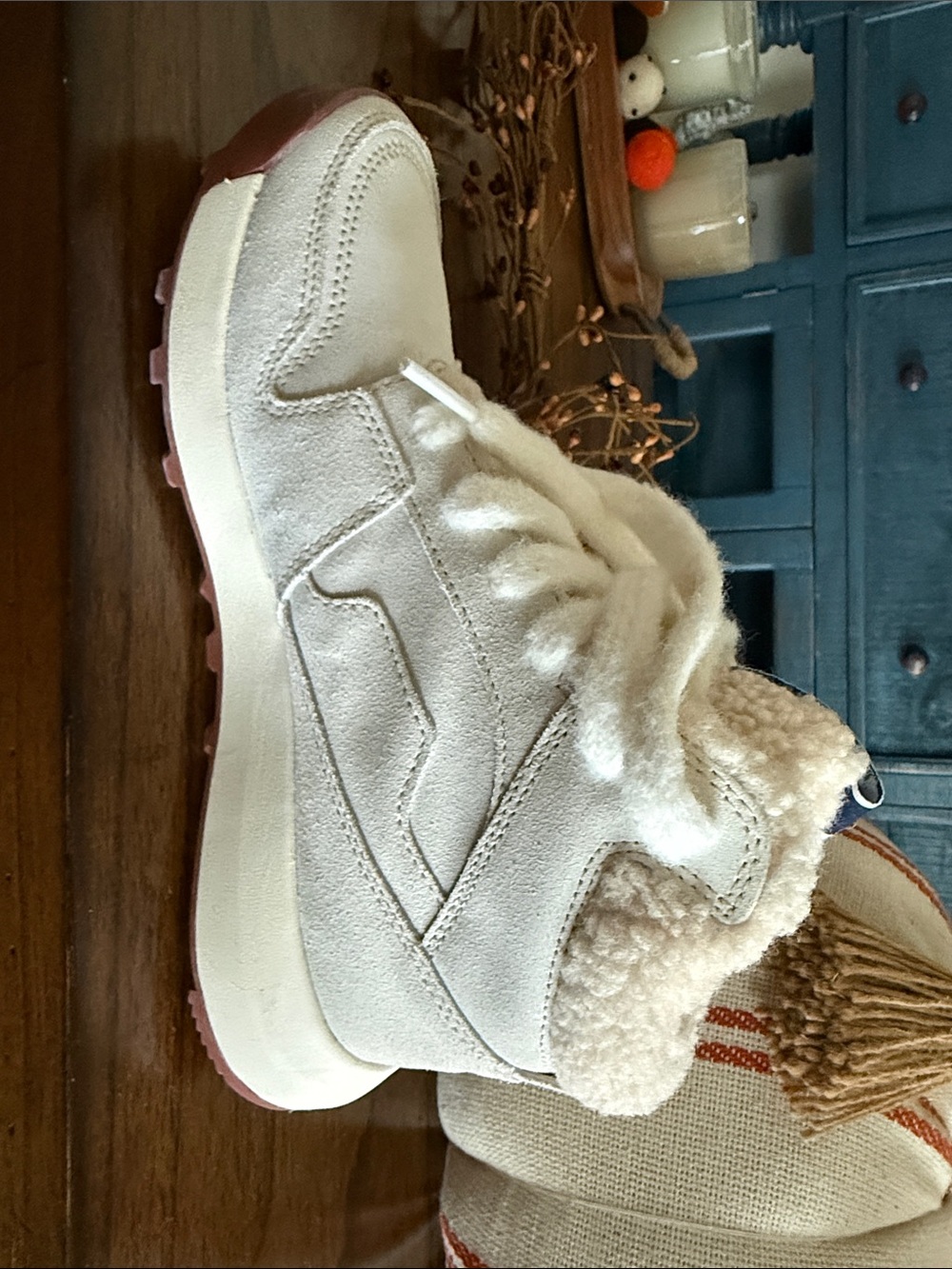 Timberland Cream Suede Winter Ankle Boot with Pink Outsole Accents